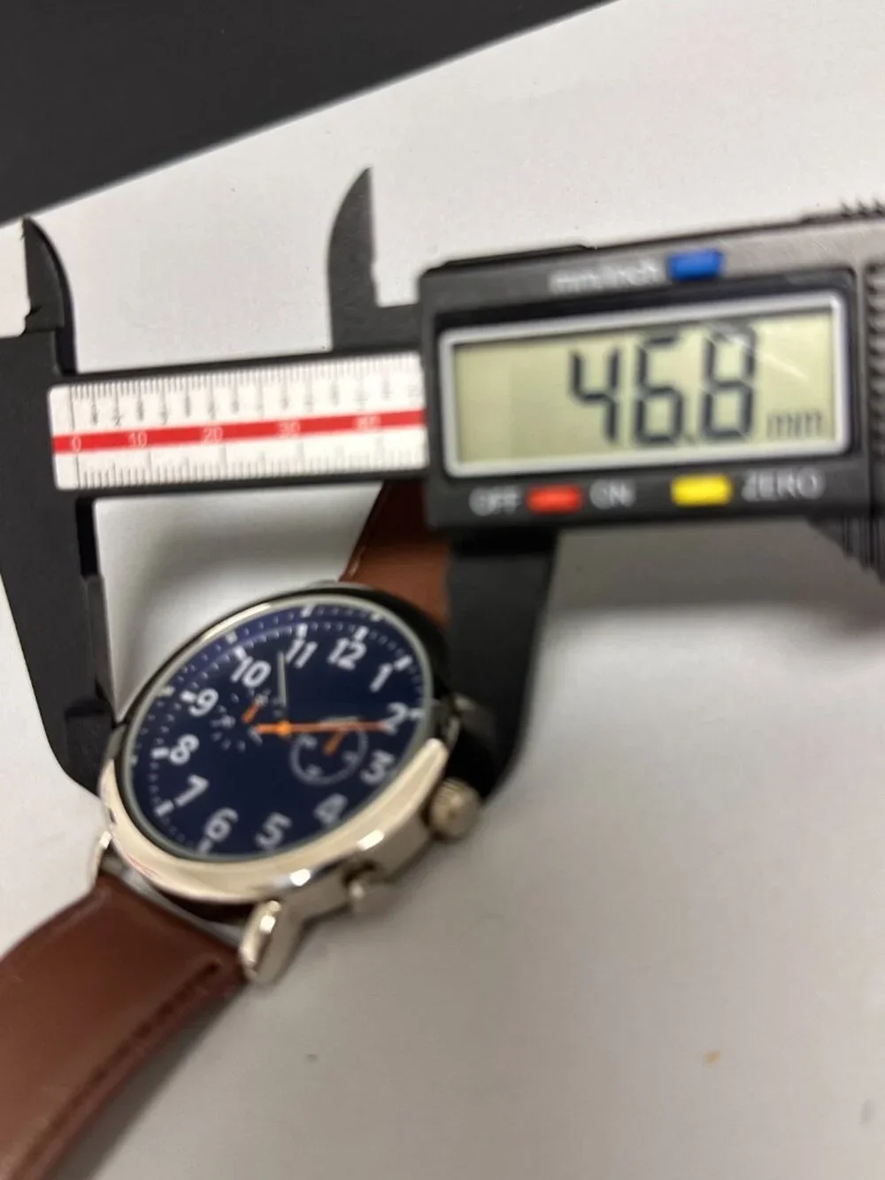 3/$30 Men Watch Silver Tone Blue Dial Faux Chronograph 46MM New Battery 10 Inch
